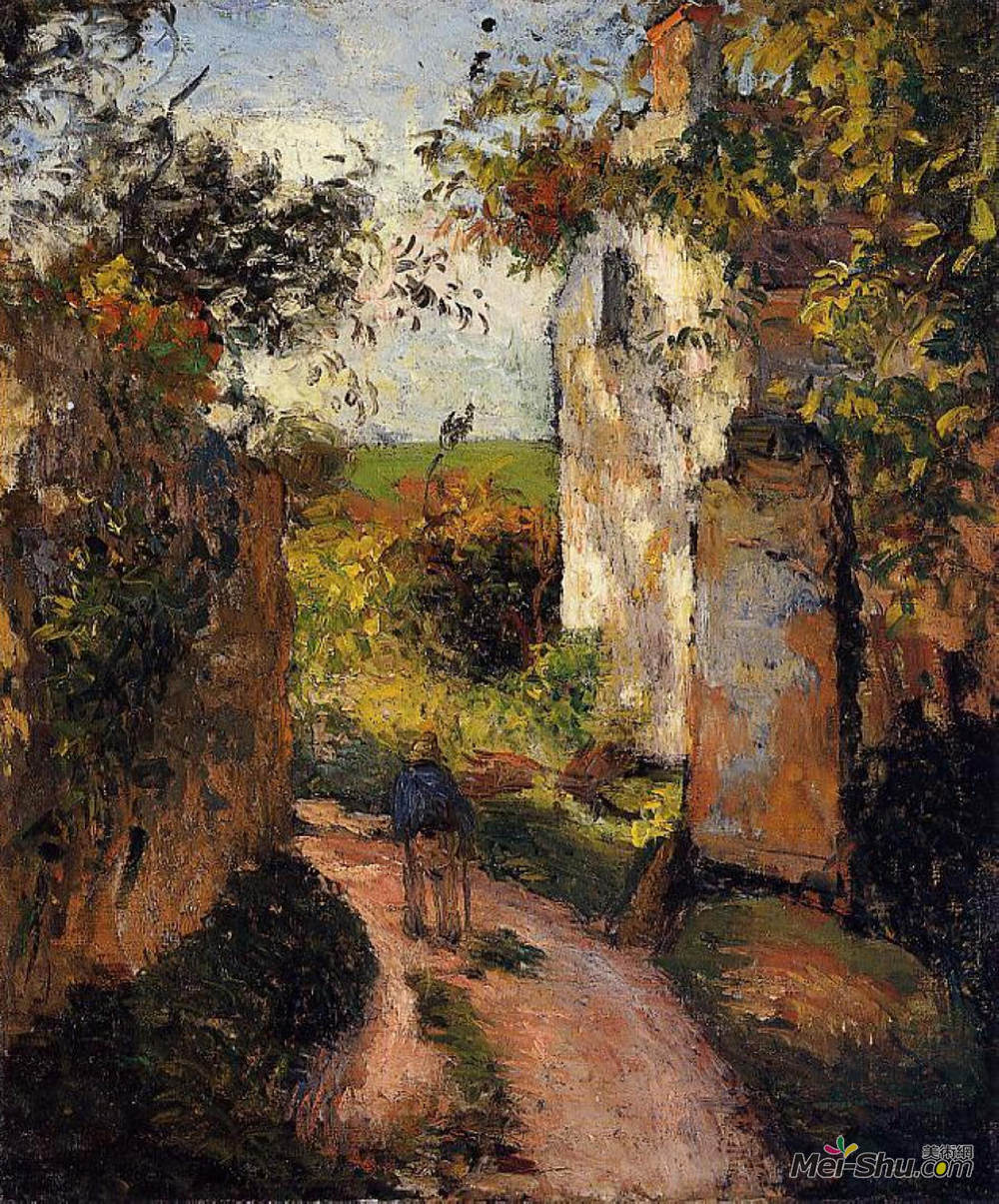 卡米耶·毕沙罗(Camille Pissarro)高清作品《一个农民在冬宫的车道，蓬图瓦兹》