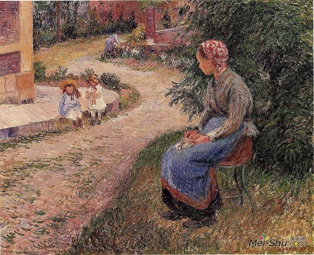 卡米耶·毕沙罗(Camille Pissarro)高清作品《A Servant Seated in the Garden at Eragny》