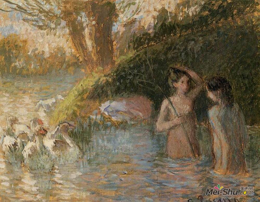 卡米耶·毕沙罗(Camille Pissarro)高清作品《沐浴鹅少女》