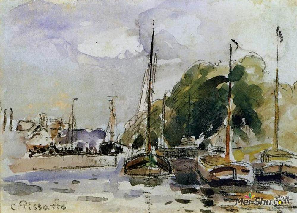 卡米耶·毕沙罗(Camille Pissarro)高清作品《码头上的小船》