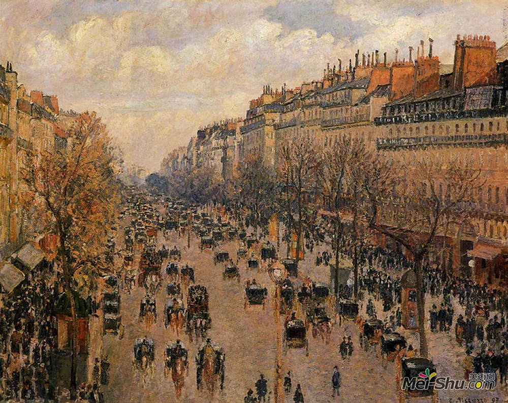 卡米耶·毕沙罗(Camille Pissarro)高清作品《蒙马特林荫大道的午后，阳光》