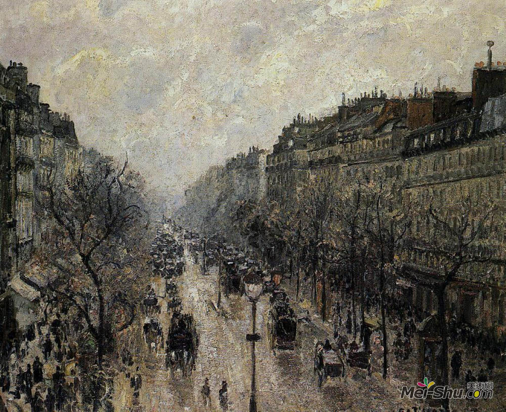 卡米耶·毕沙罗(Camille Pissarro)高清作品《蒙马特林荫大道的雾的早晨》