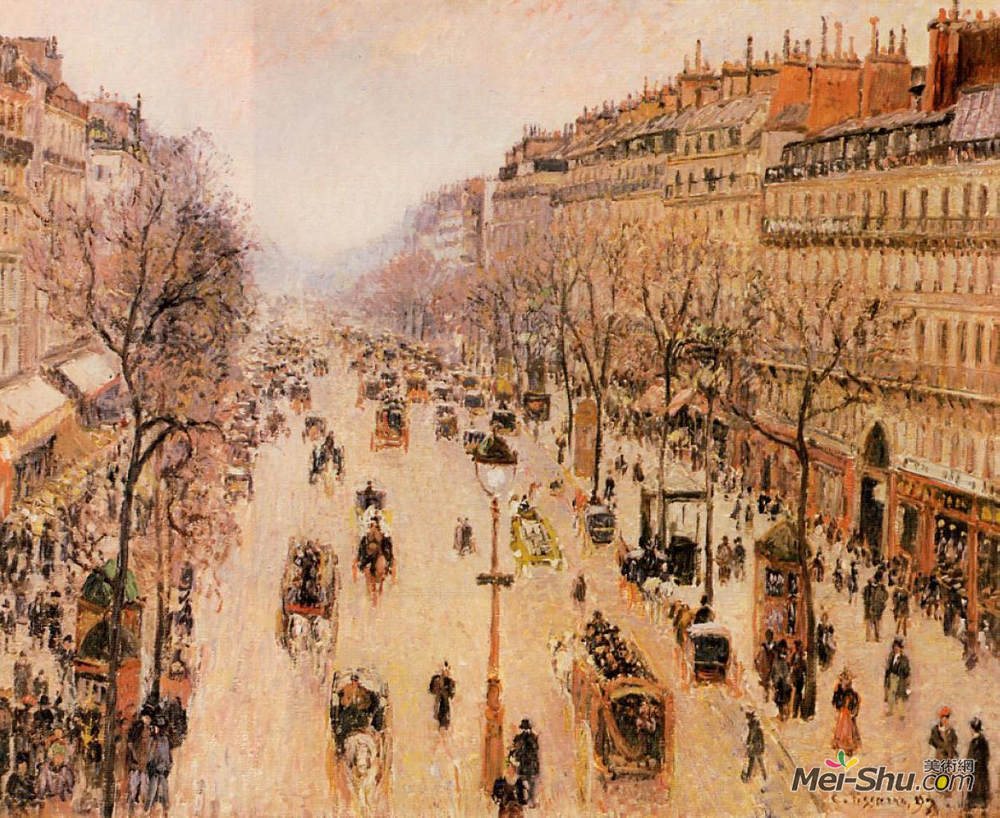 卡米耶·毕沙罗(Camille Pissarro)高清作品《蒙马特大道”，灰色的天气》