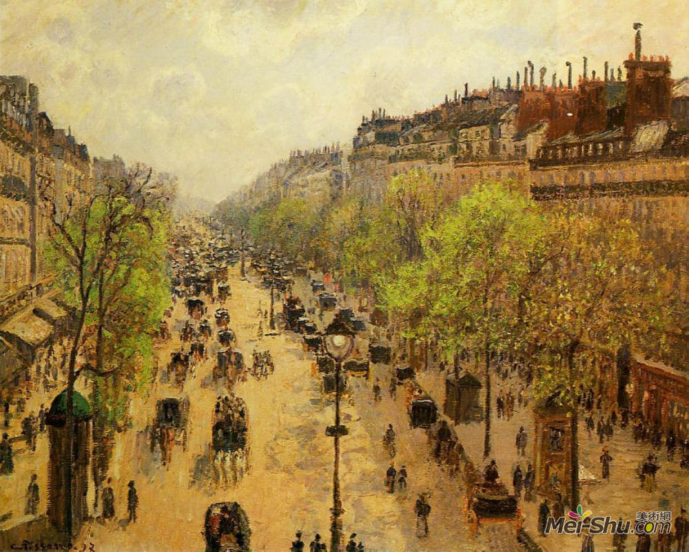 卡米耶·毕沙罗(Camille Pissarro)高清作品《蒙马特林荫大道的春天》