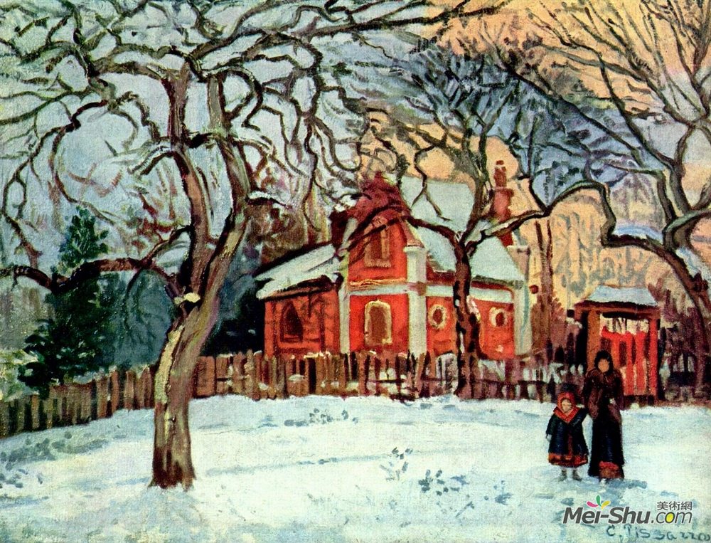 卡米耶·毕沙罗(Camille Pissarro)高清作品《Chestnut Trees, Louveciennes, Winter》