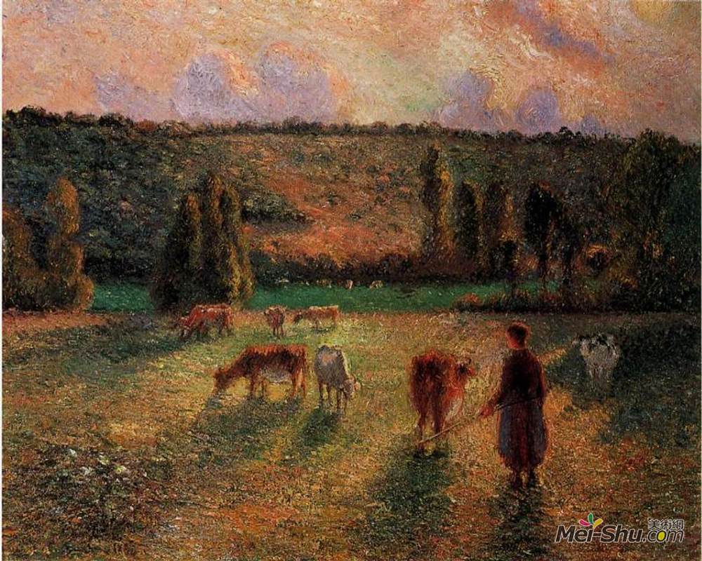 卡米耶·毕沙罗(Camille Pissarro)高清作品《Cowherd at Eragny》