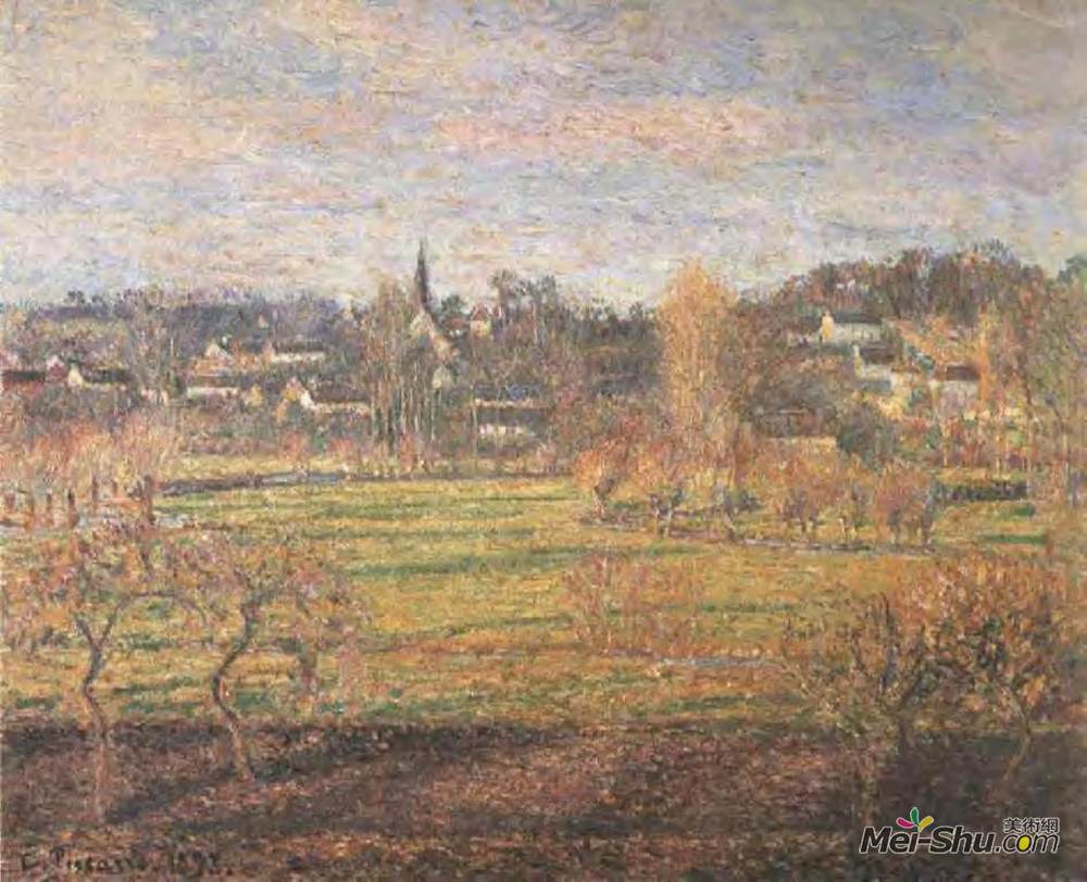 卡米耶·毕沙罗(Camille Pissarro)高清作品《February, Sunrise, Bazincourt》