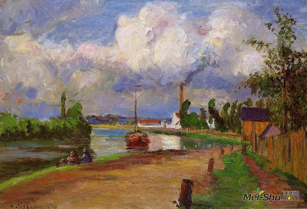 卡米耶·毕沙罗(Camille Pissarro)高清作品《瓦兹银行的渔民》