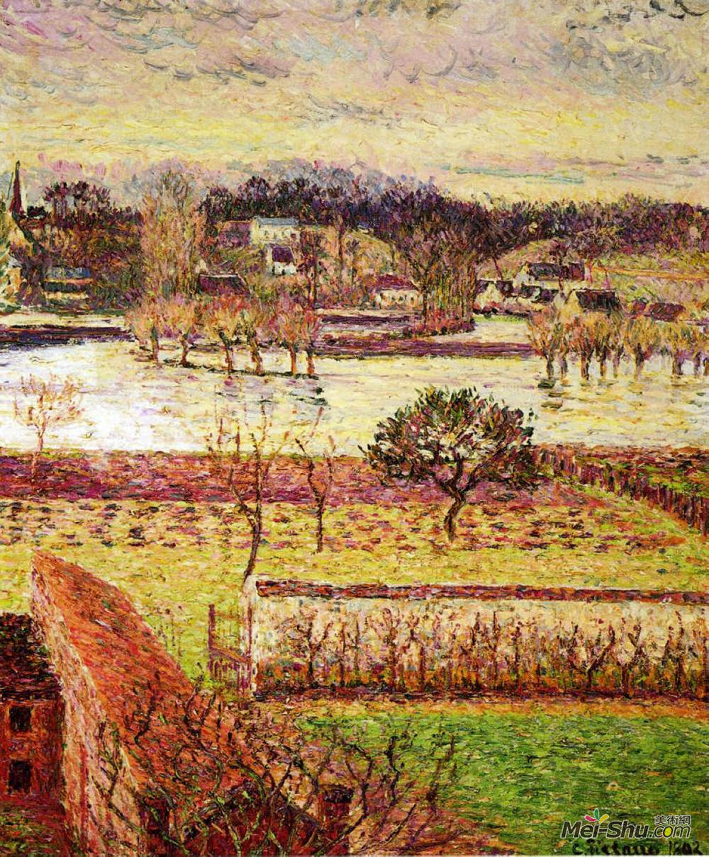 卡米耶·毕沙罗(Camille Pissarro)高清作品《Flood, Twilight Effect, Eragny》