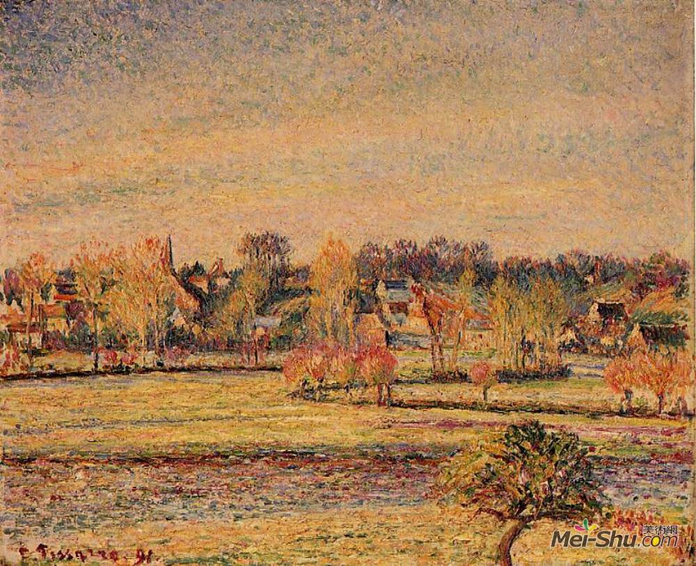 卡米耶·毕沙罗(Camille Pissarro)高清作品《Frost, View fom Bazincourt》