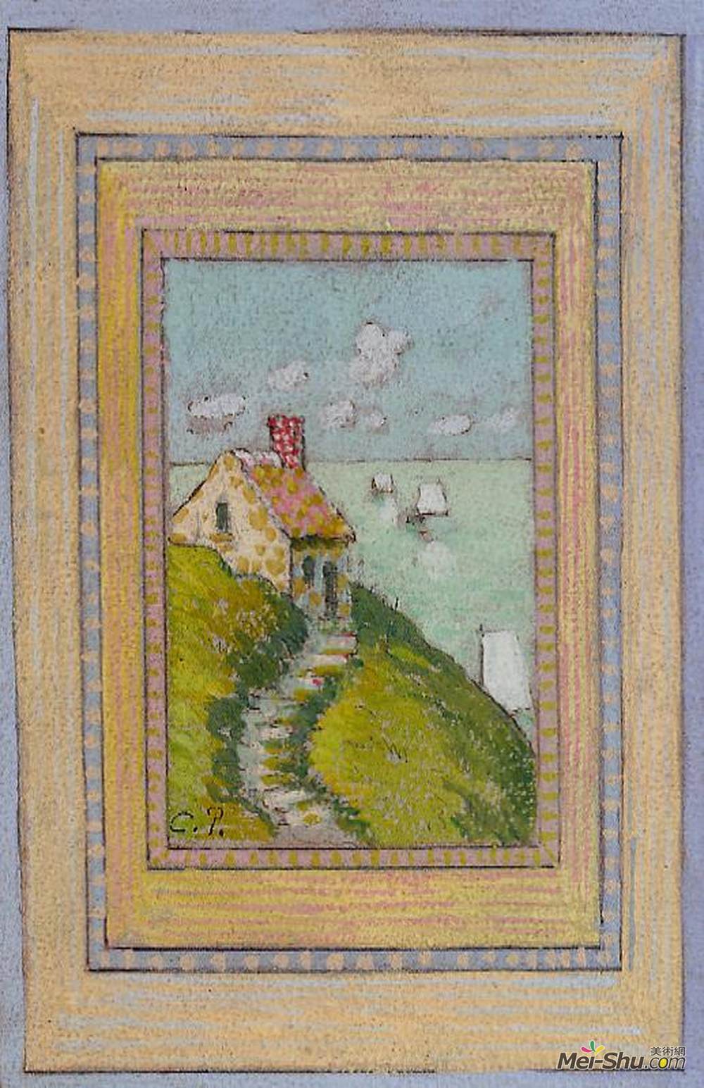 卡米耶·毕沙罗(Camille Pissarro)高清作品《悬崖上的房子》