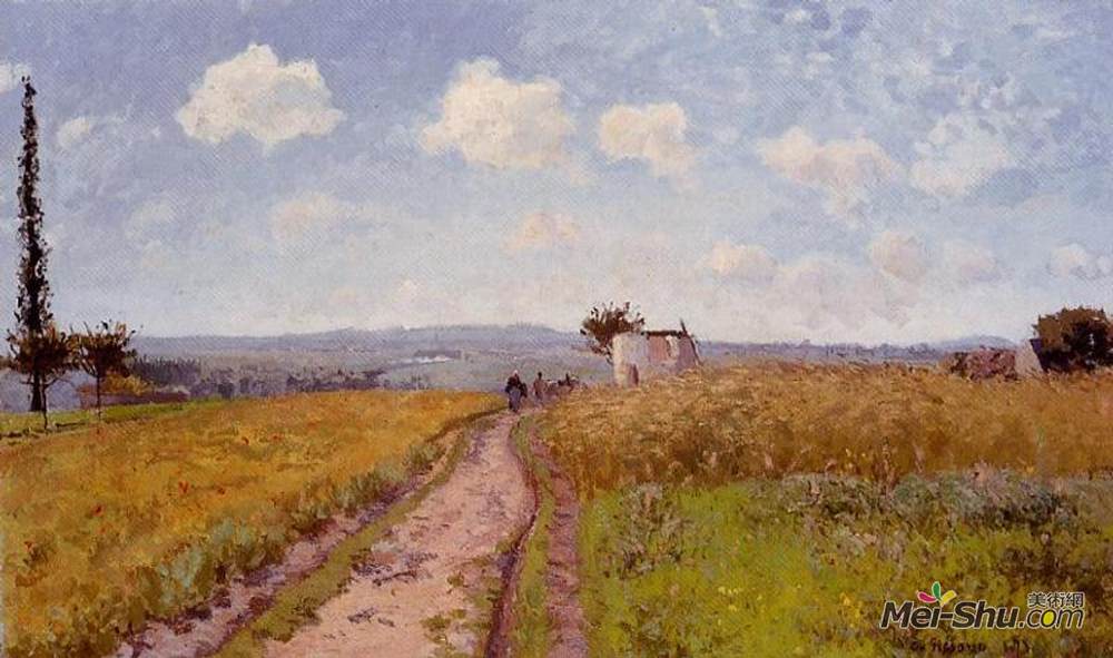 卡米耶·毕沙罗(Camille Pissarro)高清作品《六月的早晨，俯瞰蓬图瓦兹山》