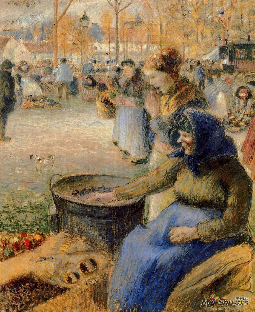卡米耶·毕沙罗(Camille Pissarro)高清作品《市场的栗子，菲奥雷的圣.马丁，蓬图瓦兹》