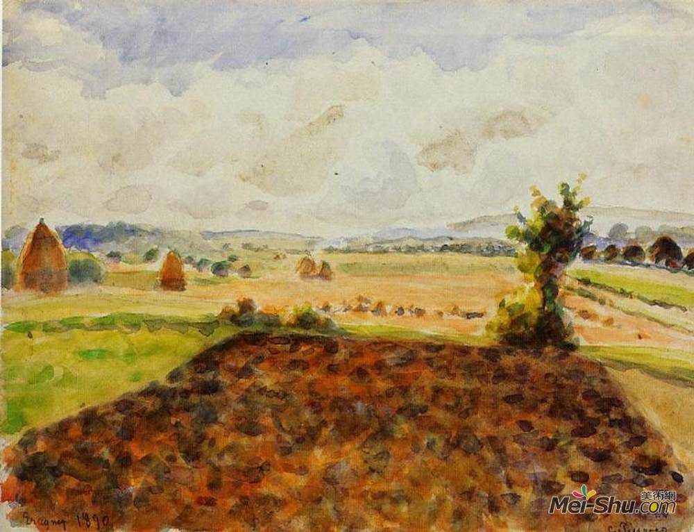 卡米耶·毕沙罗(Camille Pissarro)高清作品《Landscape at Eragny, Clear Weather》