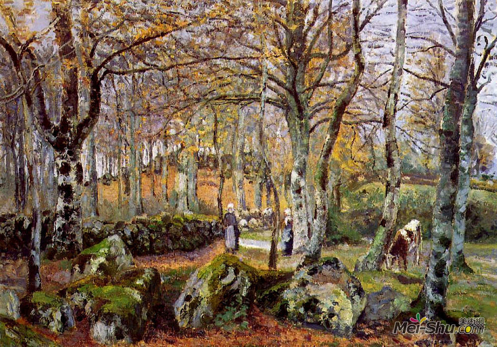 卡米耶·毕沙罗(Camille Pissarro)高清作品《Landscape with Rocks, Montfoucault》