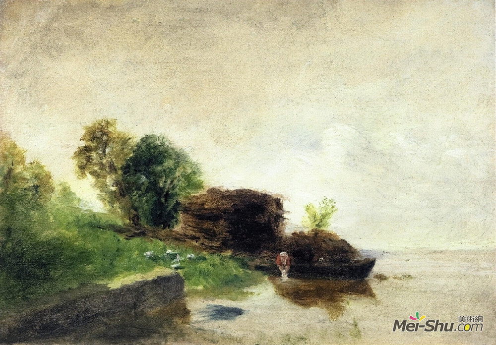 卡米耶·毕沙罗(Camille Pissarro)高清作品《河岸上的洗衣工》