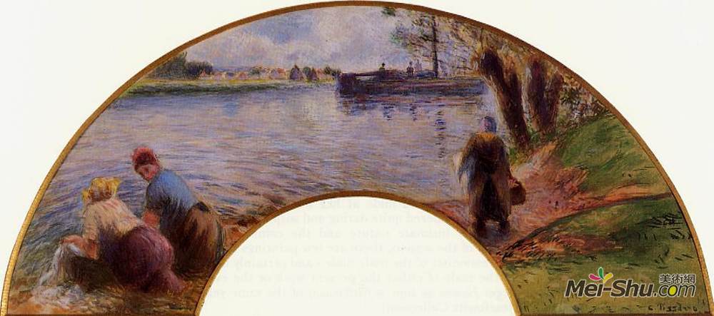 卡米耶·毕沙罗(Camille Pissarro)高清作品《在蓬图瓦兹的瓦兹银行洗衣店》