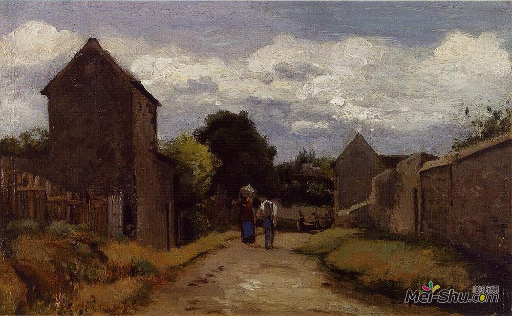 卡米耶·毕沙罗(Camille Pissarro)高清作品《农村道路上的男女农民》