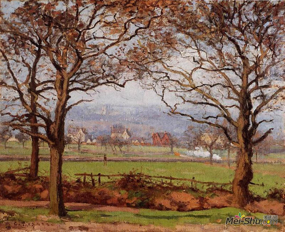 卡米耶·毕沙罗(Camille Pissarro)高清作品《在西登汉姆山附近，朝下诺伍德望去》