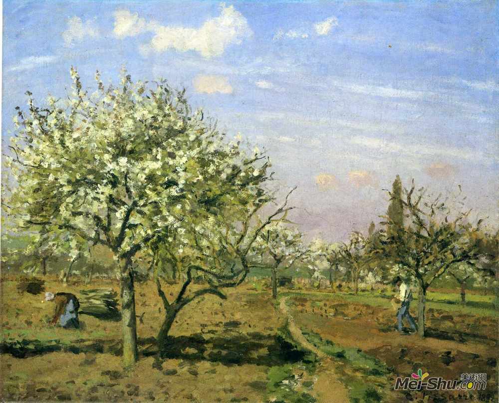 卡米耶·毕沙罗(Camille Pissarro)高清作品《鲜花盛开的果园》