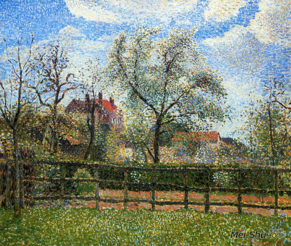 卡米耶·毕沙罗(Camille Pissarro)高清作品《Pear Tress in Bloom, Eragny, Morning》