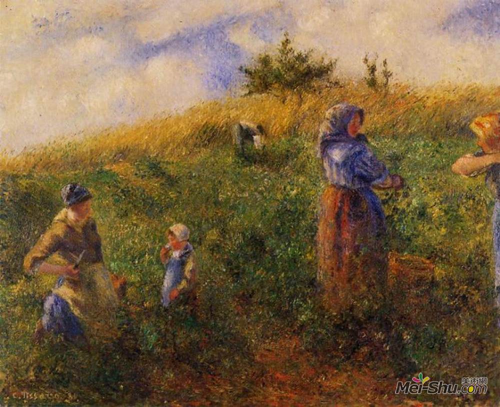 卡米耶·毕沙罗(Camille Pissarro)高清作品《摘豌豆》