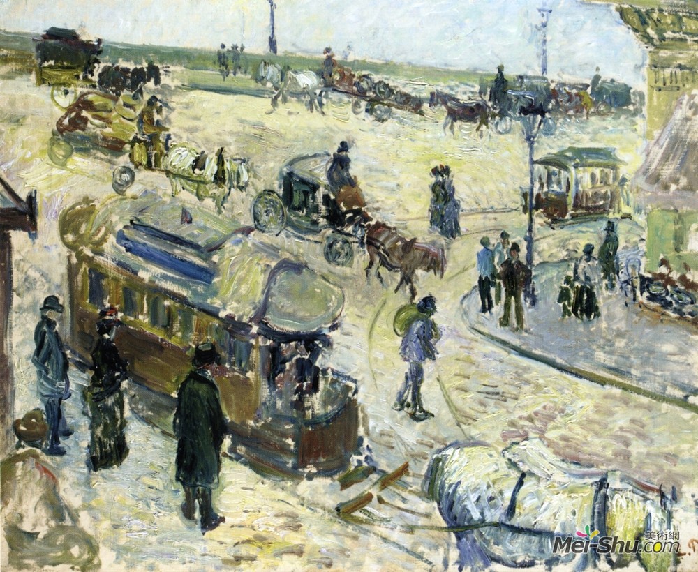 卡米耶·毕沙罗(Camille Pissarro)高清作品《共和国广场，鲁昂（以及有轨电车）》
