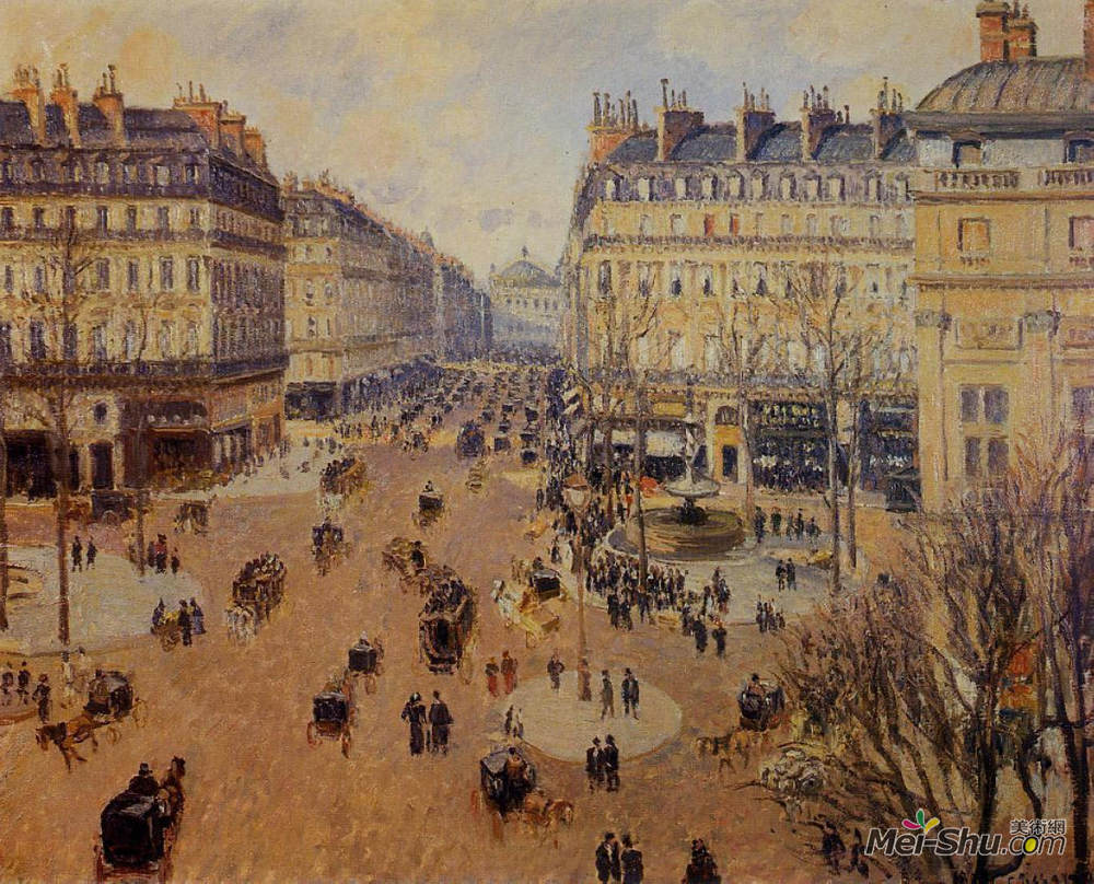 卡米耶·毕沙罗(Camille Pissarro)高清作品《广场剧院，下午阳光下的冬天》
