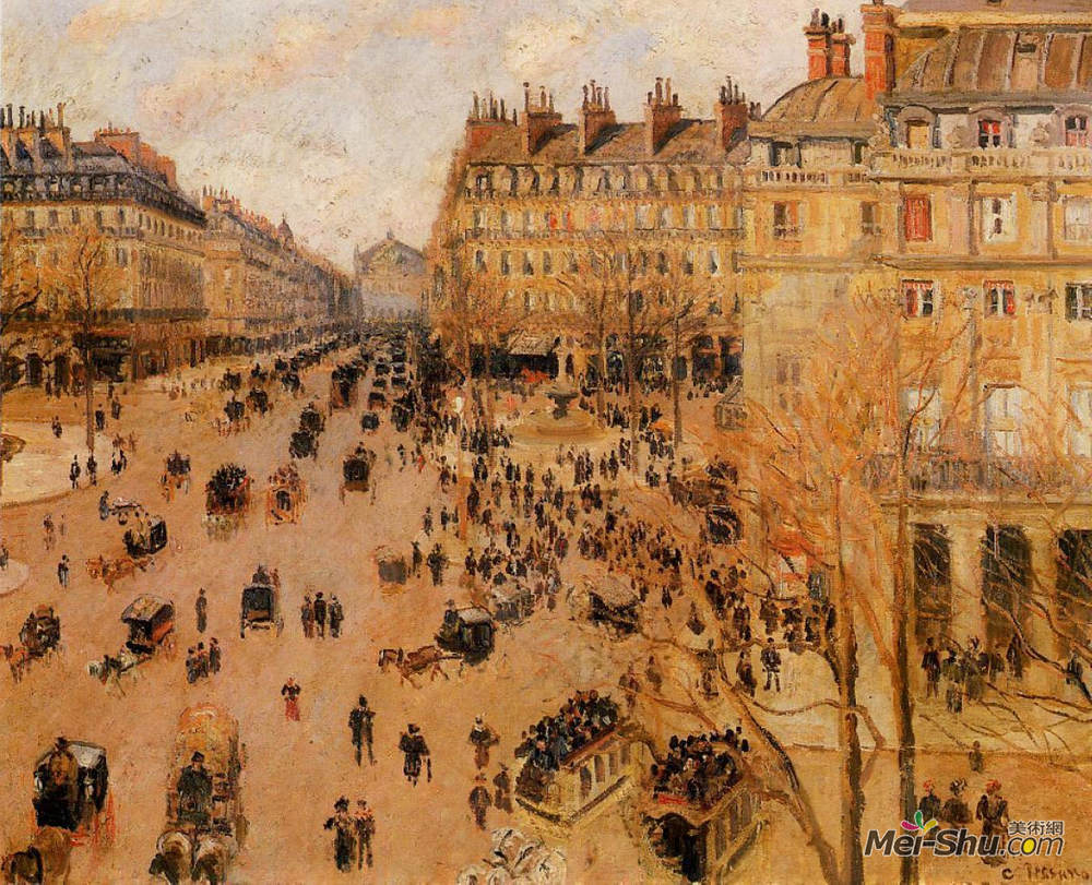 卡米耶·毕沙罗(Camille Pissarro)高清作品《Place du Thretre Francais Sun Effect》