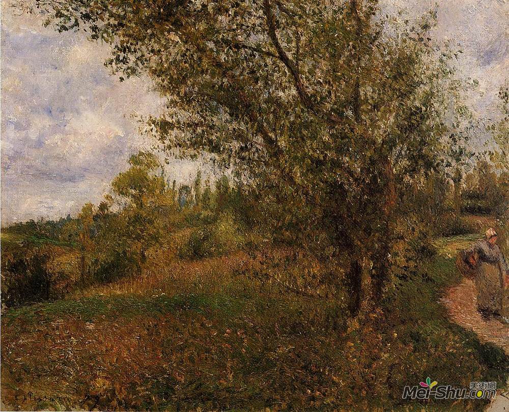 卡米耶·毕沙罗(Camille Pissarro)高清作品《浮桥景观，穿过田野》