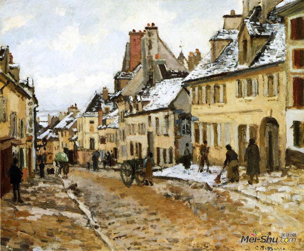 卡米耶·毕沙罗(Camille Pissarro)高清作品《Pontoise, the Road to Gisors in Winter》