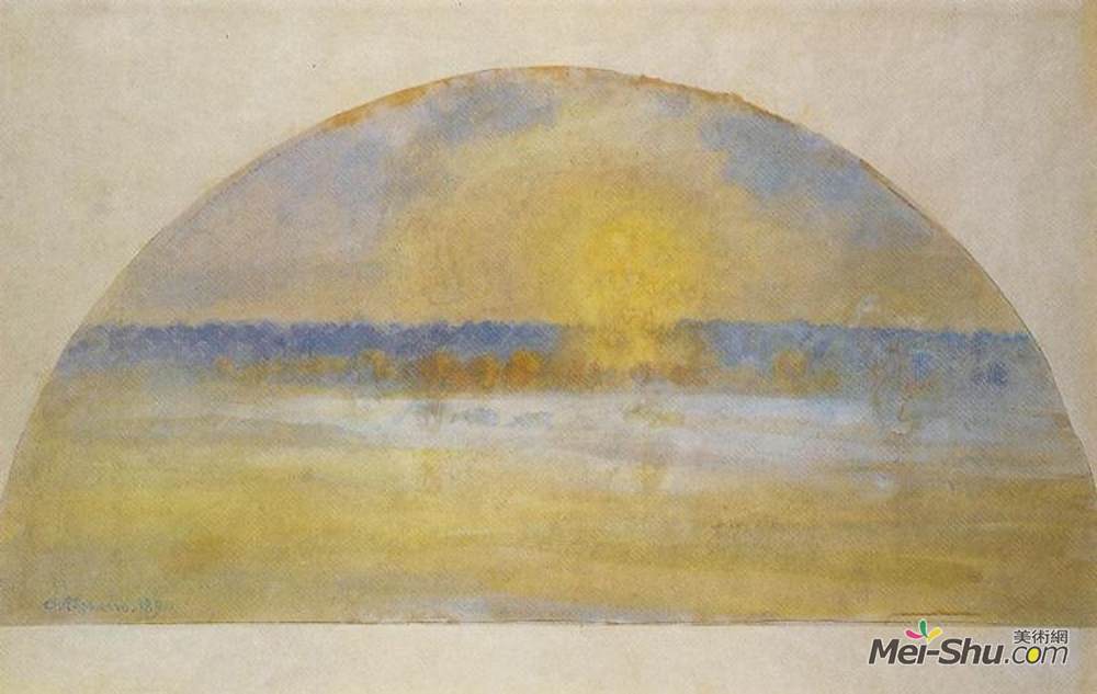 卡米耶·毕沙罗(Camille Pissarro)高清作品《Sunset with Mist, Eragny》