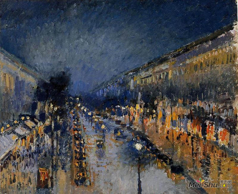 卡米耶·毕沙罗(Camille Pissarro)高清作品《夜幕下的蒙马特区大道》