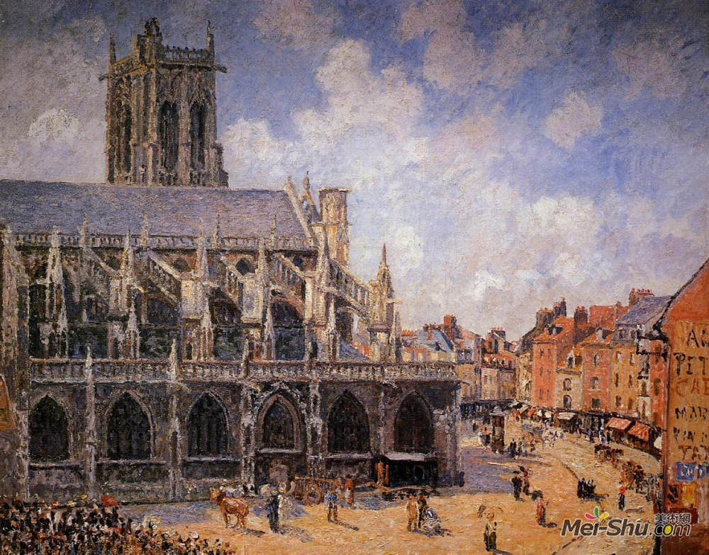卡米耶·毕沙罗(Camille Pissarro)高清作品《迪耶普圣雅克教堂，早晨太阳》