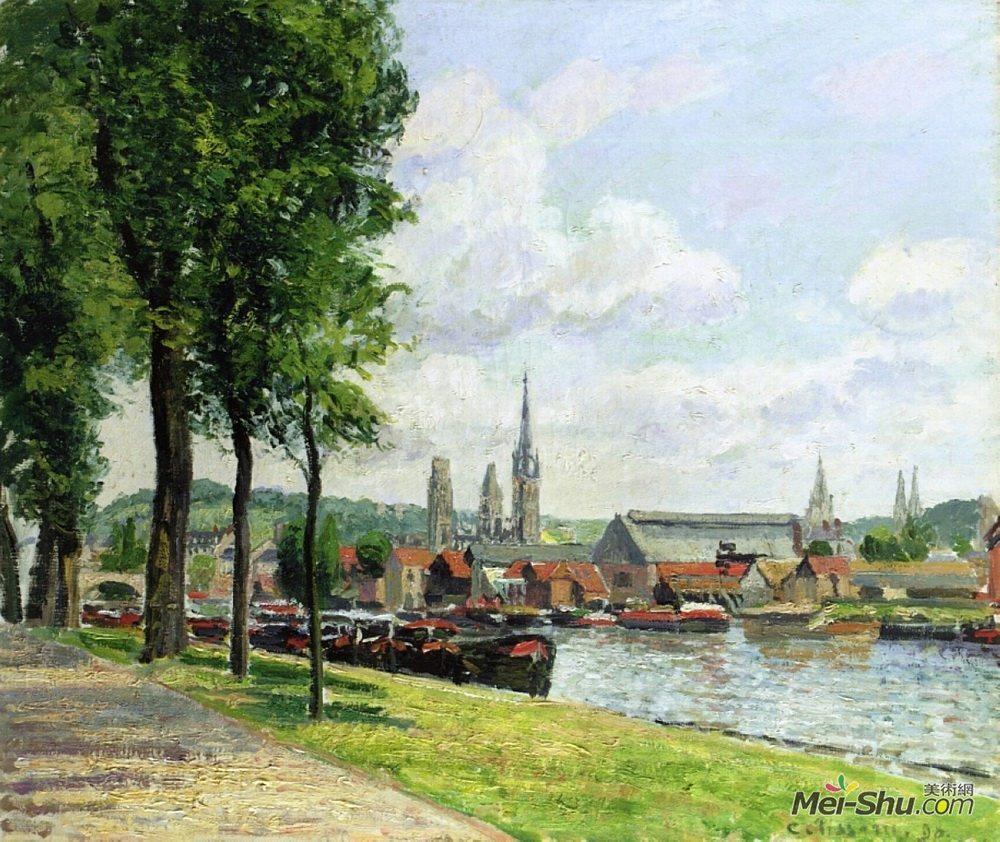 卡米耶·毕沙罗(Camille Pissarro)高清作品《The Cours la Riene, The Notre Dame Cathedral, Rouen》