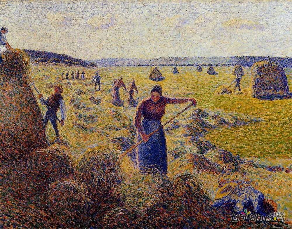 卡米耶·毕沙罗(Camille Pissarro)高清作品《The Harvest of Hay in Eragny》