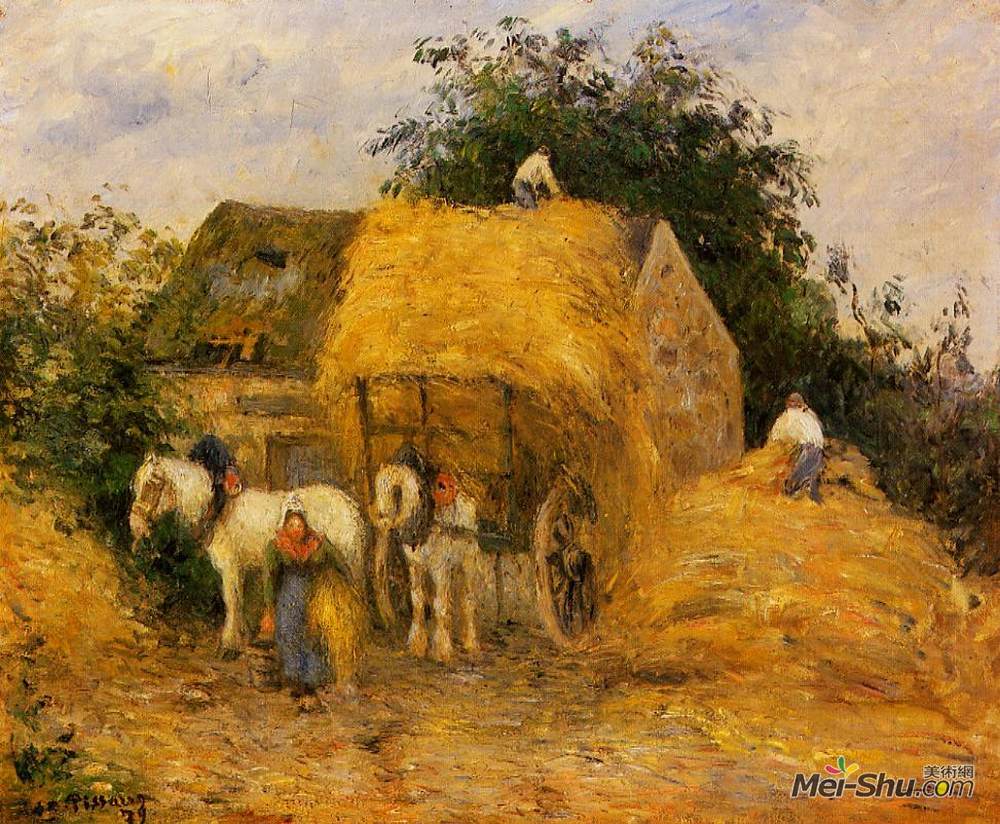 卡米耶·毕沙罗(Camille Pissarro)高清作品《The Hay Wagon, Montfoucault》