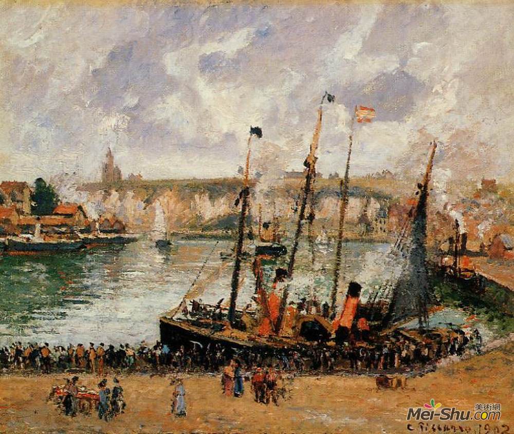 卡米耶·毕沙罗(Camille Pissarro)高清作品《The Inner Harbor, Dpeppe, High Tide, Morning, Grey Weather》