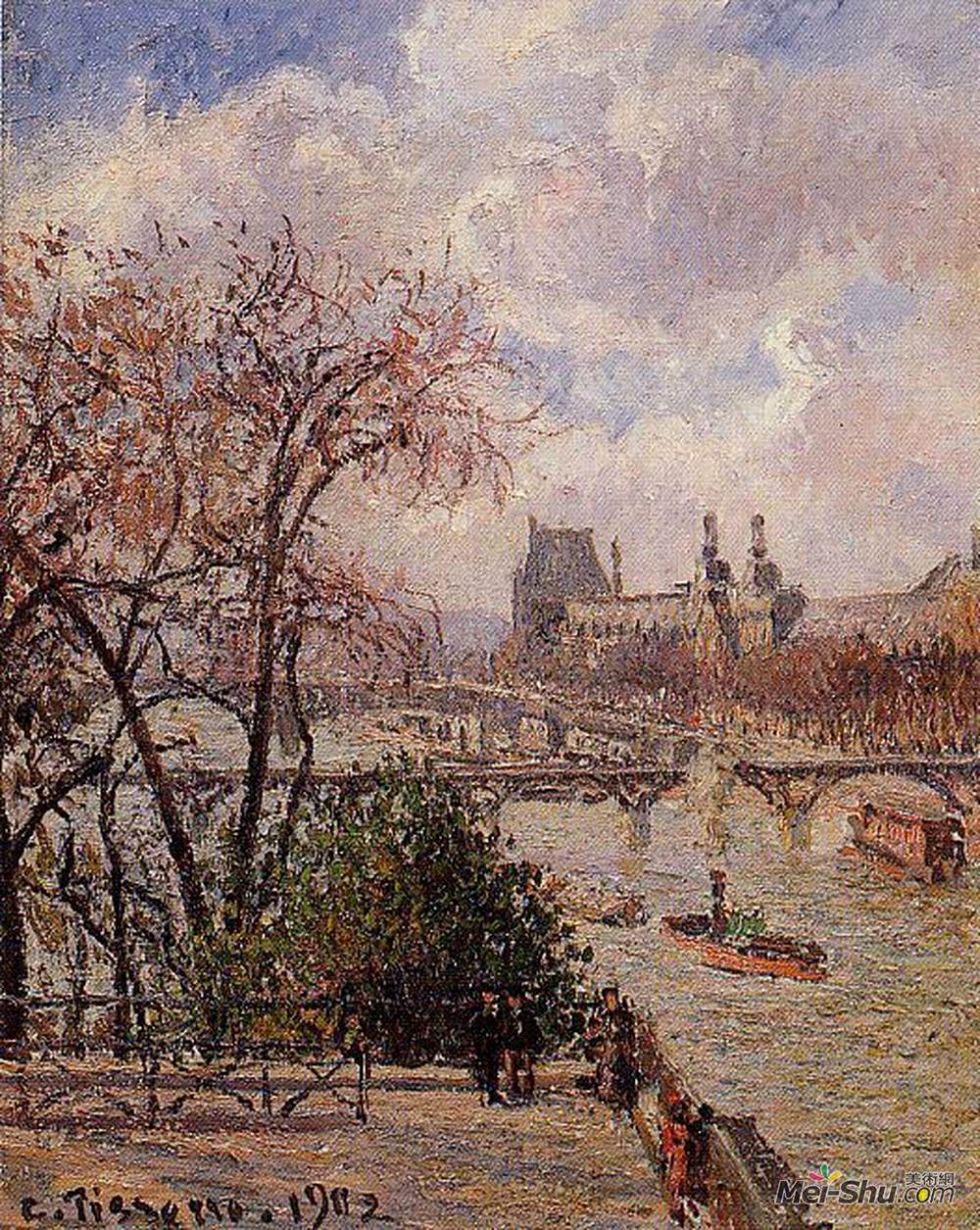 卡米耶·毕沙罗(Camille Pissarro)高清作品《卢浮宫，灰色的天气，下午》
