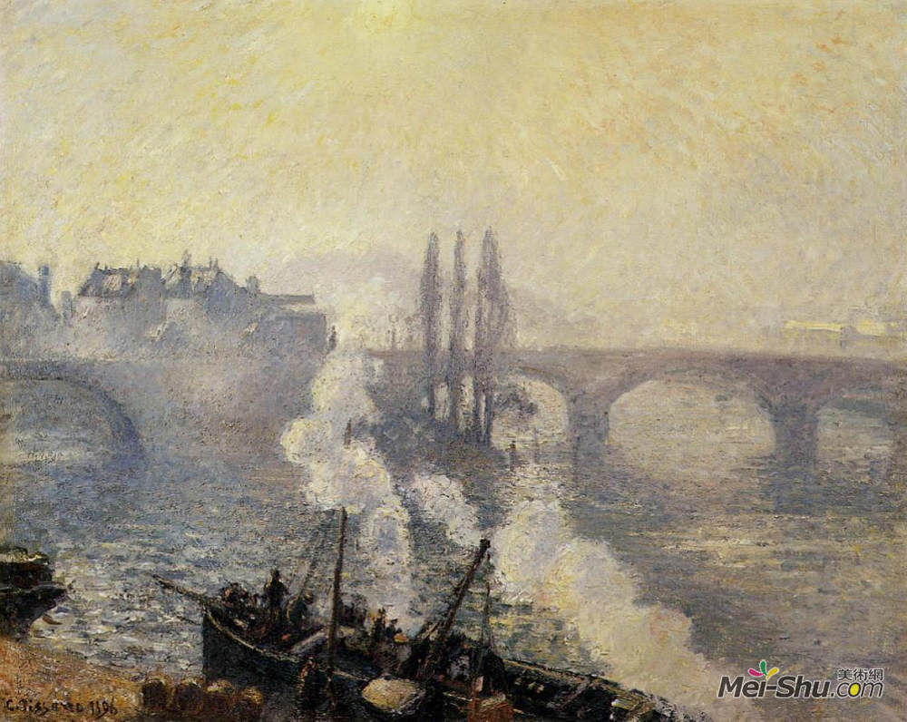 卡米耶·毕沙罗(Camille Pissarro)高清作品《The Pont Corneille, Rouen, Morning Mist》