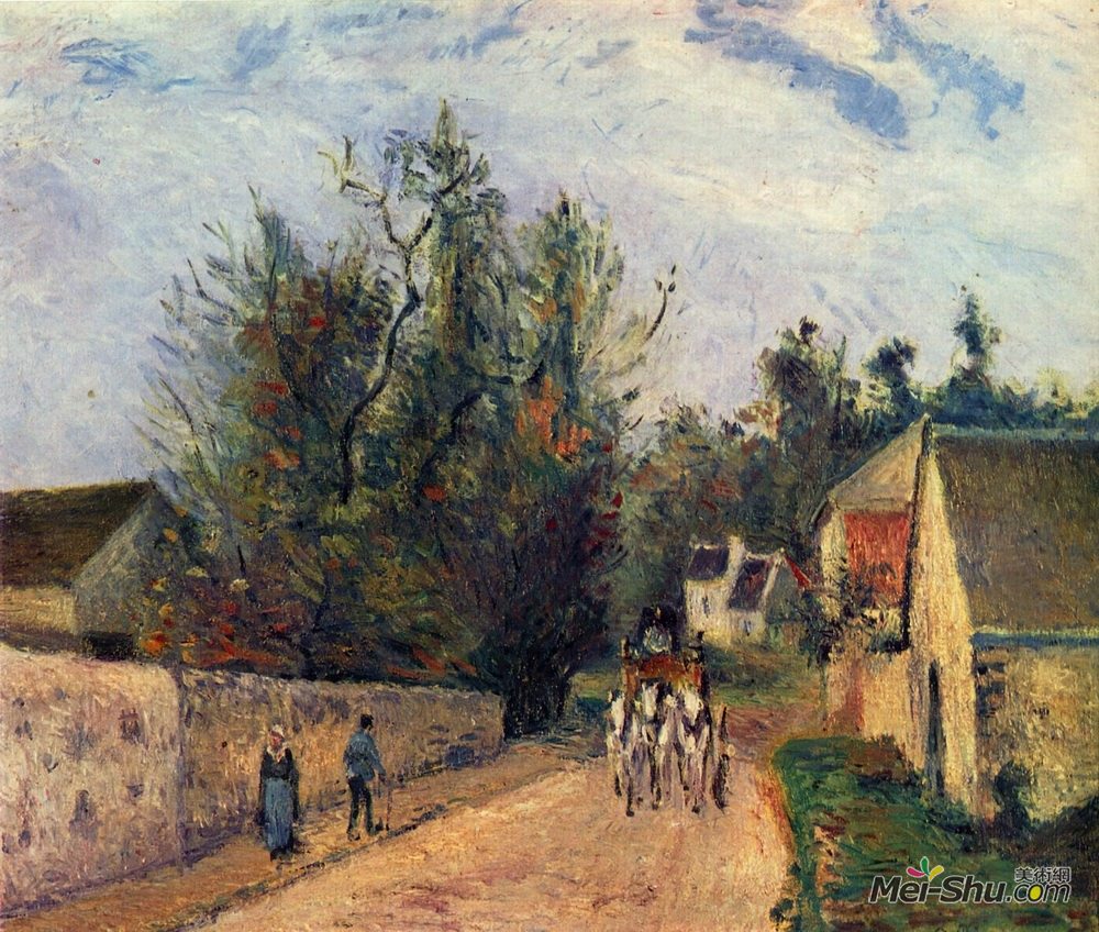 卡米耶·毕沙罗(Camille Pissarro)高清作品《The Stage on the Road from Ennery to l'Hermigate, Po》