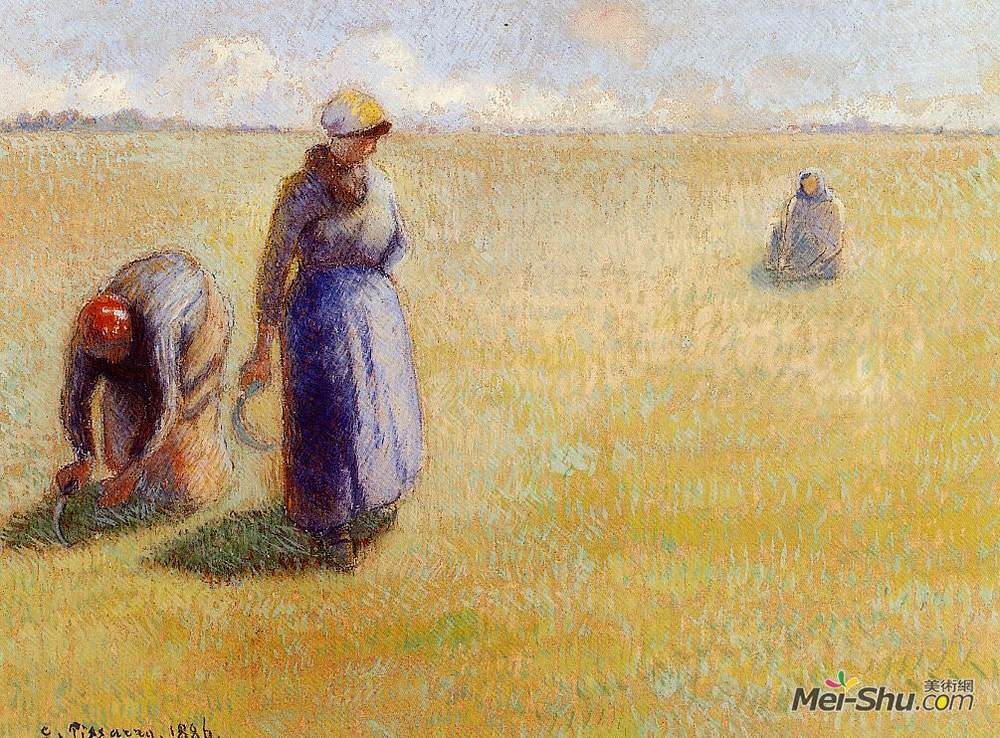 卡米耶·毕沙罗(Camille Pissarro)高清作品《三个女人割草》