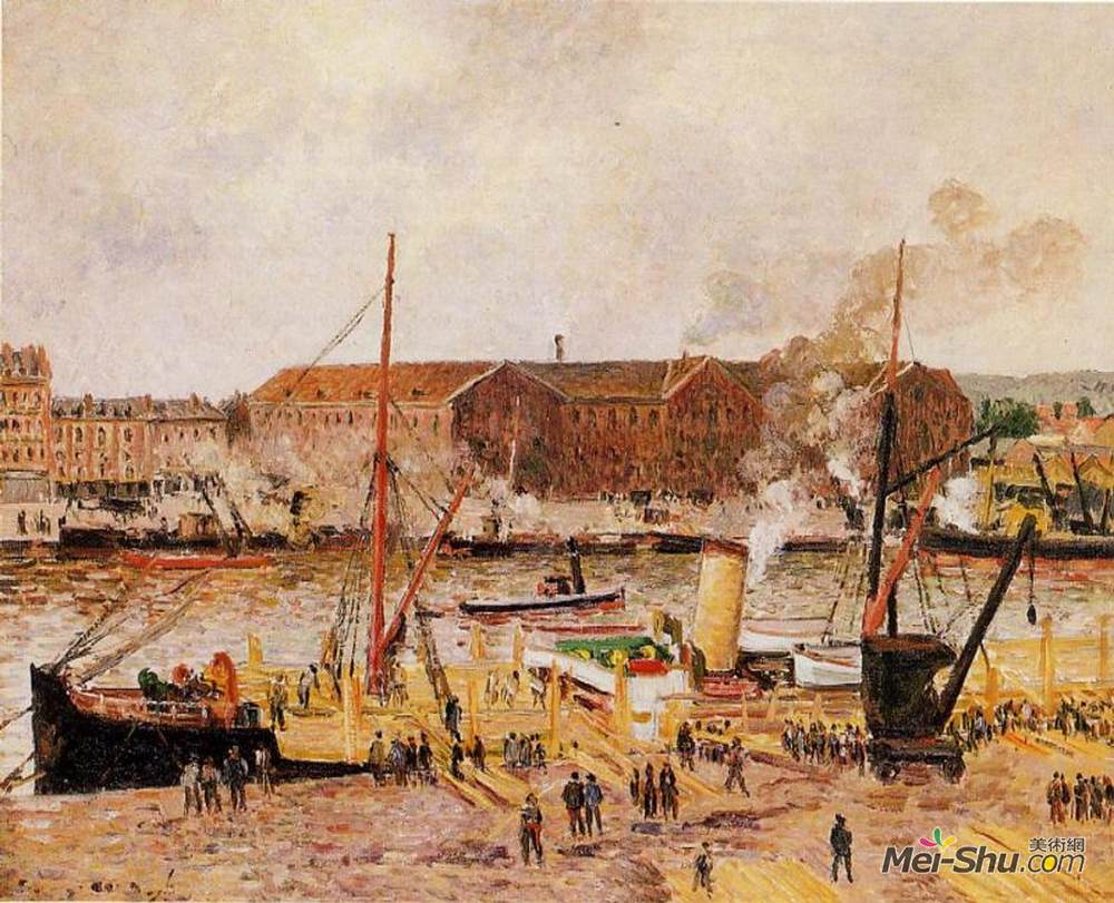 卡米耶·毕沙罗(Camille Pissarro)高清作品《在鲁昂卸木材》