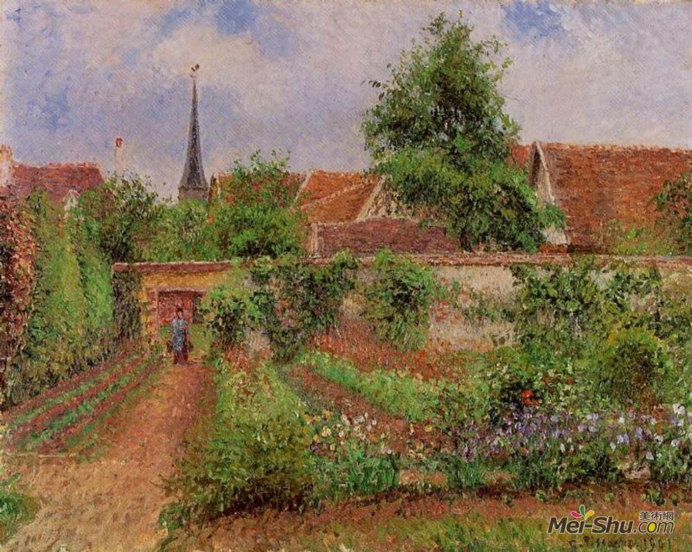 卡米耶·毕沙罗(Camille Pissarro)高清作品《Vegetable Garden in Eragny, Overcast Sky, Morning》