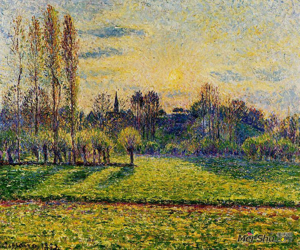 卡米耶·毕沙罗(Camille Pissarro)高清作品《View of Bazincourt, Sunset》