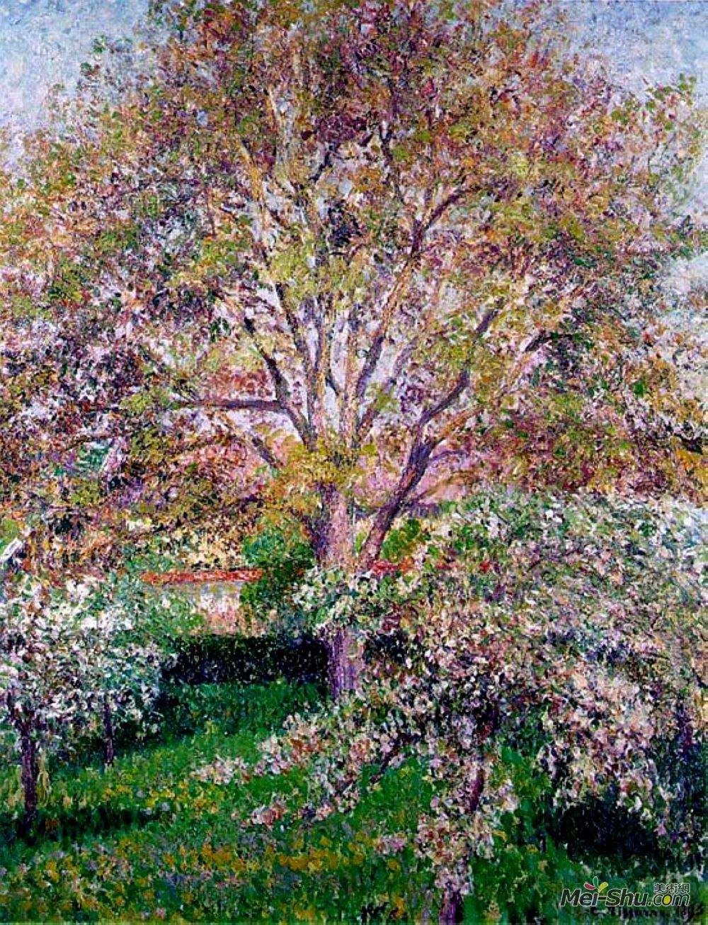 卡米耶·毕沙罗(Camille Pissarro)高清作品《Wallnut and Apple Trees in Bloom at Eragny》