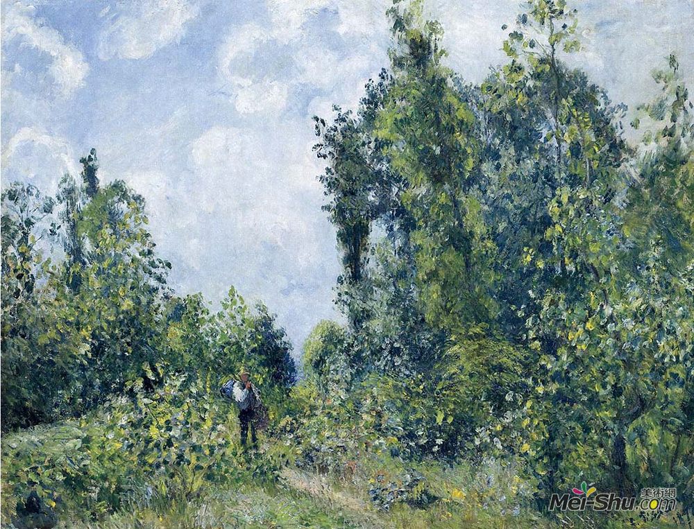 卡米耶·毕沙罗(Camille Pissarro)高清作品《徘徊在树林附近的流浪者》