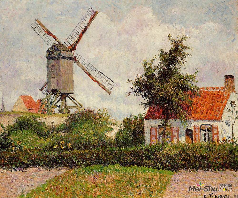 卡米耶·毕沙罗(Camille Pissarro)高清作品《风力发电以海斯特，比利时》
