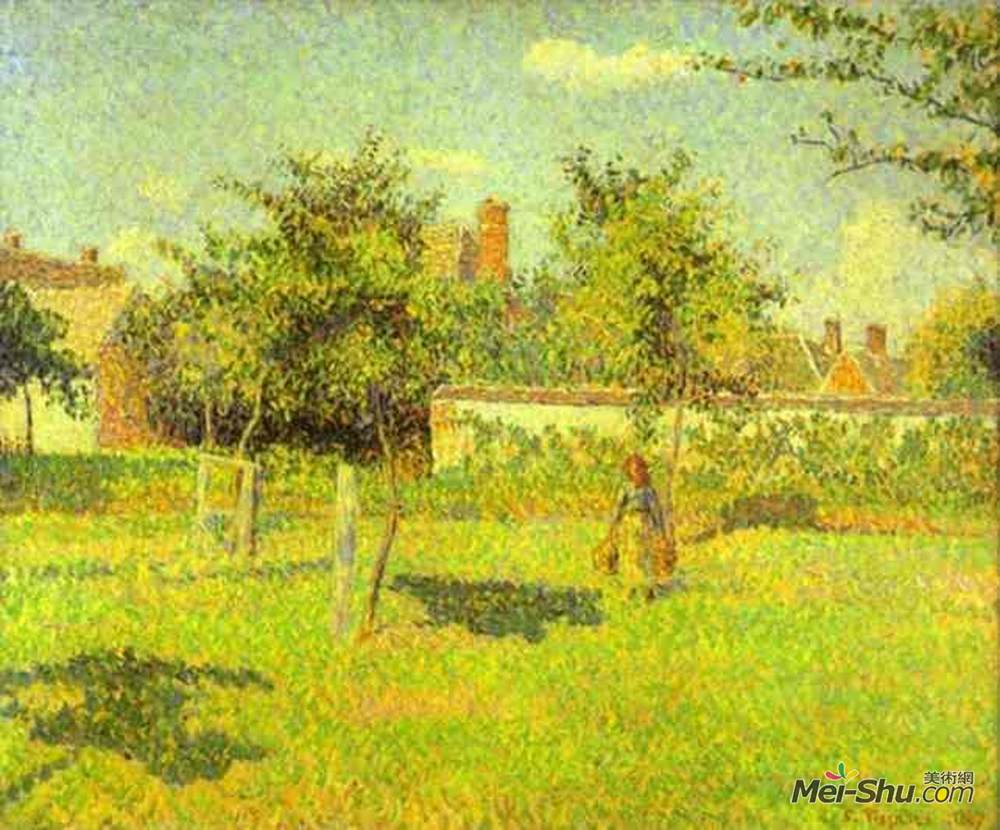 卡米耶·毕沙罗(Camille Pissarro)高清作品《Woman in an Orchard, Spring Sunshine in a Field, Eragny》