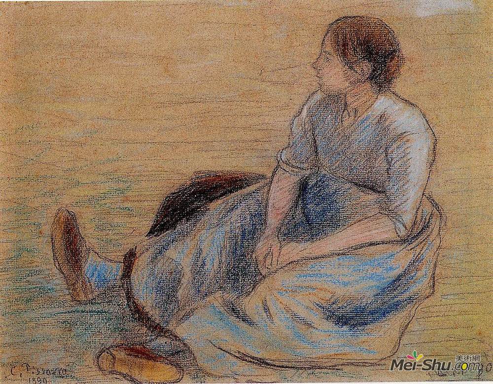 卡米耶·毕沙罗(Camille Pissarro)高清作品《坐在地板上的女人》